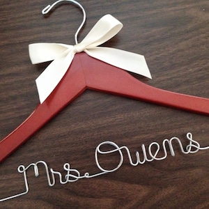 Ships in 1-3 days, Wedding hanger, Priority mail option, wedding photos, bridal, Wire hanger with ribbon, name hanger, bridal hanger, image 1