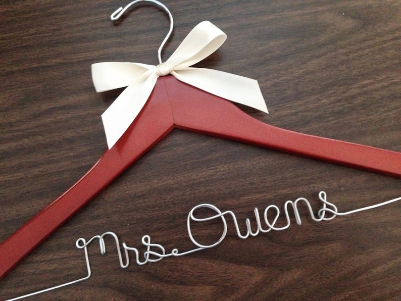 Ships in 1-3 days, Wedding hanger, Priority mail option, wedding photos, bridal, Wire hanger with ribbon, name hanger, bridal hanger, image 1