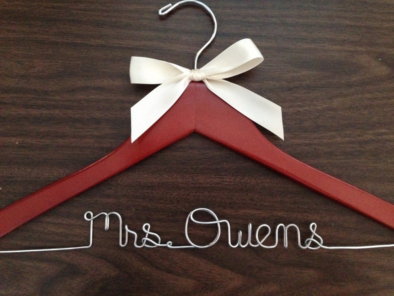 Ships in 1-3 days, Wedding hanger, Priority mail option, wedding photos, bridal, Wire hanger with ribbon, name hanger, bridal hanger, image 2