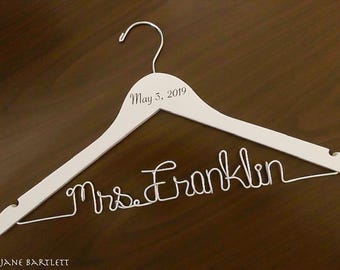 Personalized Wedding Hanger: Bridal Gift, Engraved Date & Wired Name