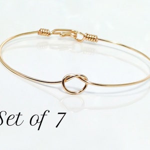 Set of 7 Dainty Knot Bangle Bracelets - Gold or Silver