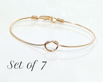 Set of 7 Dainty Knot Bangle Bracelets - Gold or Silver