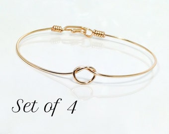 Set of 4 Dainty Knot Bangle Bracelets - Gold or Silver