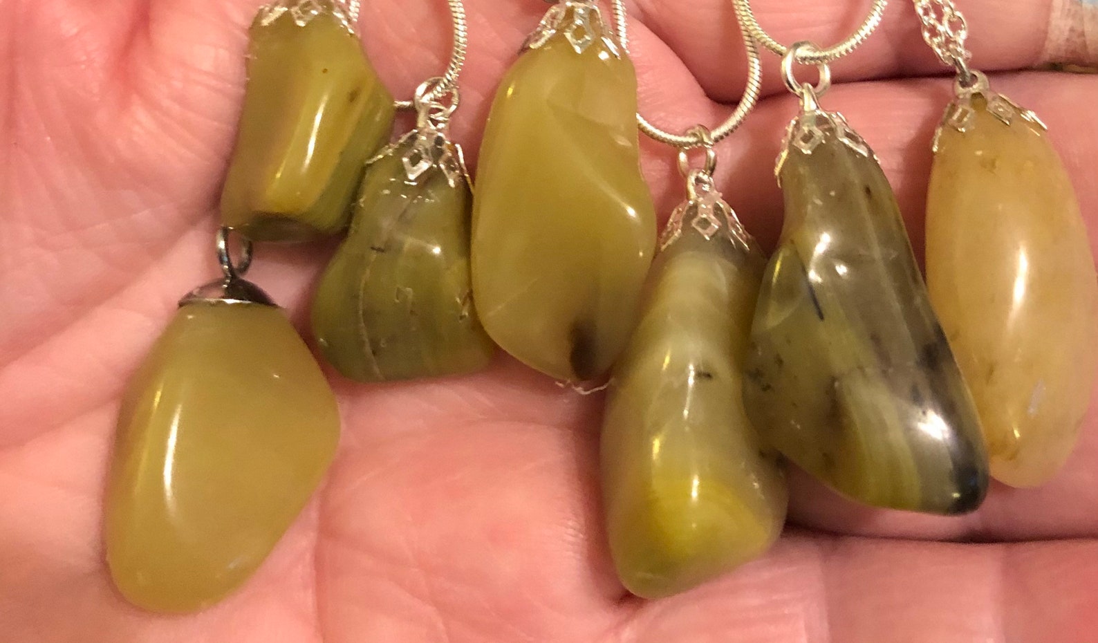 Olive Opal healing pendant on sterling silver chain of your Etsy