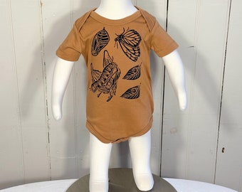 Butterfly Onesie Monarch Life Cycle Pollinator Baby Clothing Organic Cotton Hand Printed Block Print Sustainable Infant Bodysuit Insect