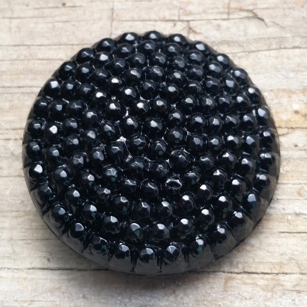 Large Antique Domed Lacy Black Glass Mourning Button