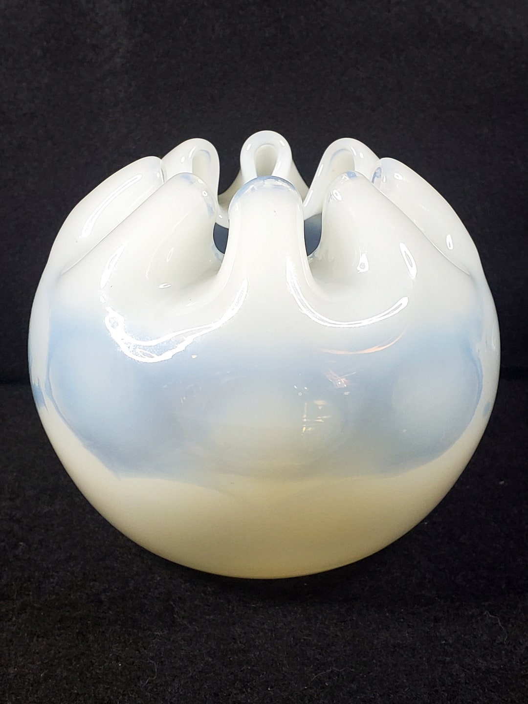 Antique White Opalescent Art Glass Rose Bowl Optic Dots / Etsy