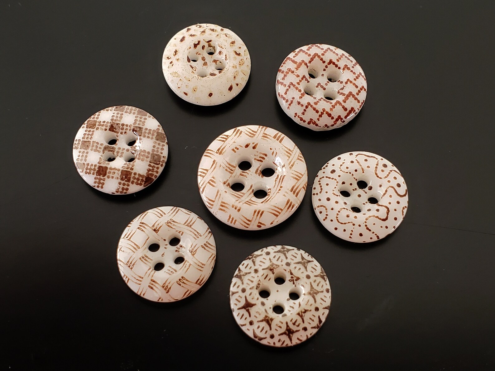 Lot of 7 Brown China Calico Buttons Antique 1800s Etsy