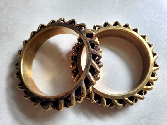 Heavy Vintage Solid Brass Boho Bangle Bracelets U… - image 3