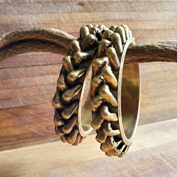 Heavy Vintage Solid Brass Boho Bangle Bracelets U… - image 1