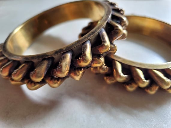 Heavy Vintage Solid Brass Boho Bangle Bracelets U… - image 2