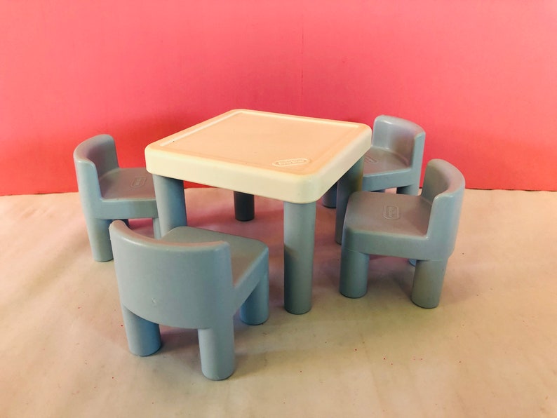 Vintage Little Tikes Miniature Table Blue Chairs Doll House Furniture 1990s Doll House 1990s Girl Toys Collectible Little Tikes Toys