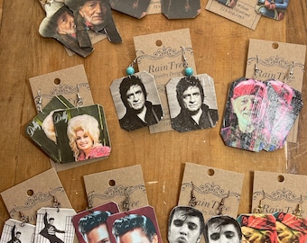 Willie, Elvis, Johnny Cash Earrings