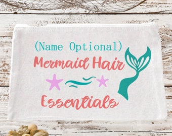 Personalized Name Canvas Mermaid Zipper Bag, Mermaid Hair Essentials Gift For Girls