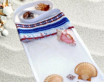 Gift For Kids, Nautical Anchor Mesh Beach Bag For Beach Combing, Shell Collecting and Small Sand Toys,