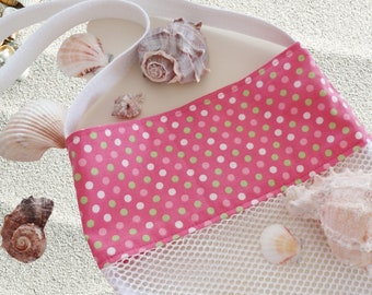 SeaShell Collecting Bag, Girls Pink Polka Dots Beach Tote Bag