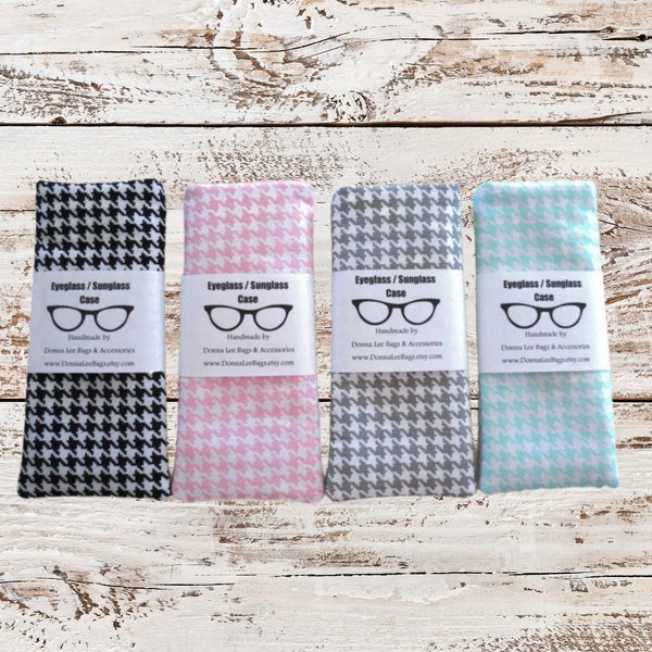 Gift For Her, Soft Glasses Cases, Padded Houndstooth Fabric Eyeglass or Sunglass Pouch