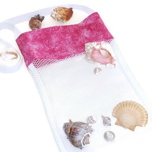 Novelty Gift For Girls, Cross Body Tote Bag, Pink Butterfly Beach Combing, Seashell Collecting Mesh Bag image 4