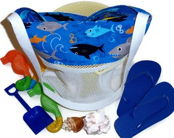 Mesh Sand Toy Bag, Beach or Pool Tote, Kids Shark Bag, Shark Theme Birthday Party, Beach Party, Toy Gift Bag, Gift For Boys