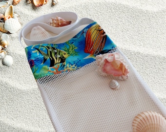 Tropical Fish Beach Vacation Gift Bag, Seashell Collecting Beachcomber Cross Body Mesh Tote By DonnaLeeBags