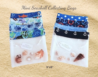 Mesh Seashell Collecting Bag, Beachcomber Drawstring Bag, Kids Beach Gift