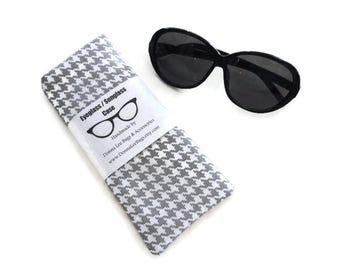 Gift For Her,  Eyeglass or Sunglass Case, Soft Padded Gray Houndstooth Fabric