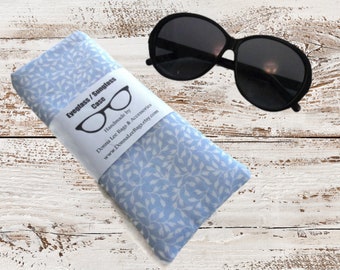 Eyeglass, Sunglass Soft Padded Case, Gift for Women, Blue Floral Cotton Fabric