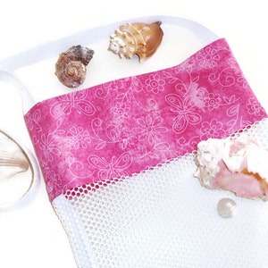 Novelty Gift For Girls, Cross Body Tote Bag, Pink Butterfly Beach Combing, Seashell Collecting Mesh Bag image 6