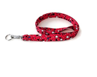 Gift for Men or Women, Red, White and Blue Key Lanyard ID Badge Holder