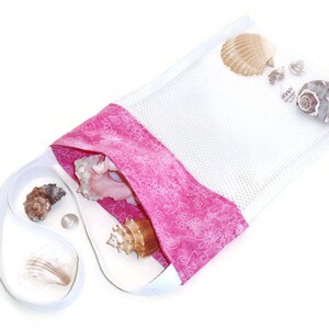 Novelty Gift For Girls, Cross Body Tote Bag, Pink Butterfly Beach Combing, Seashell Collecting Mesh Bag image 3