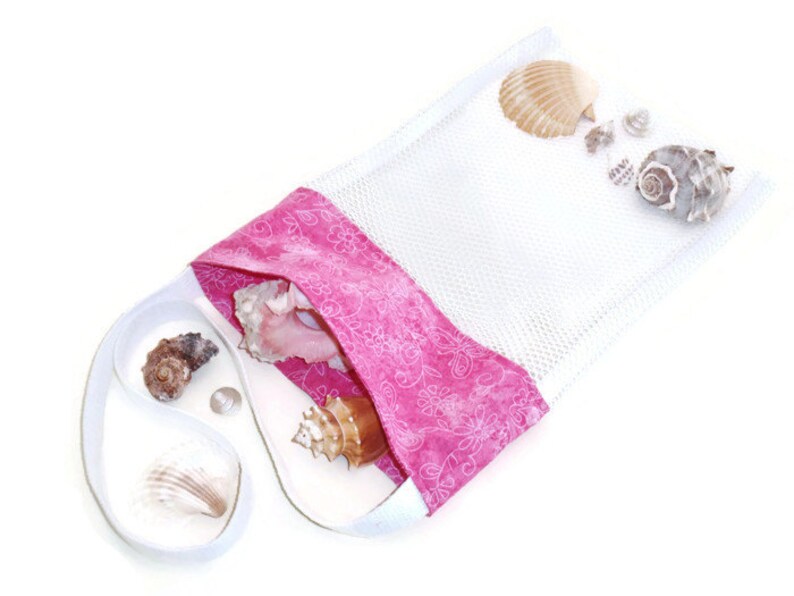 Novelty Gift For Girls, Cross Body Tote Bag, Pink Butterfly Beach Combing, Seashell Collecting Mesh Bag image 3