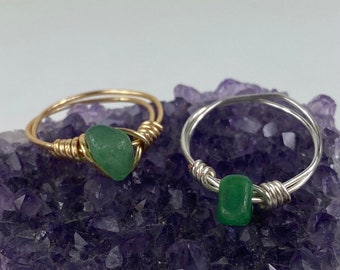 Green aventurine crystal wire ring