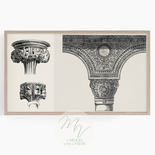 Samsung Frame TV Art, Vintage Columns Drawings, Neutral Digital Wallpaper for Any Decor, Smart TV 4k Art High Resolution Instant Download