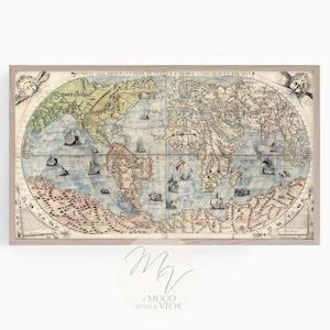 Samsung Frame TV Map Art, hermoso mapa vintage del mundo, Smart TV 4k Art para cualquier decoración, descarga instantánea de alta resolución