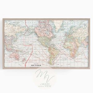 Samsung Frame TV Map Art, Weltkarte mit Australien links, Smart TV 4k Art für jedes Dekor, ungewöhnliche Kunstkarte, hohe Auflösung, sofortiger Download