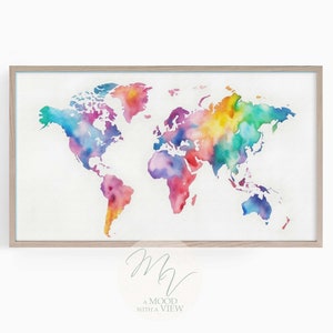 Samsung Frame TV Art, Aquarelle World Map Art, TV Accent Wall Art, Fond d’écran numérique, Smart TV 4k Art, Téléchargement instantané haute résolution