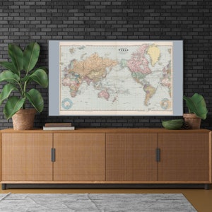 Samsung Frame TV Map Art, Vintage Karte der Welt Smart TV 4k Art, ideal für jedes Dekor, hoher Auflösung, Sofort-Download
