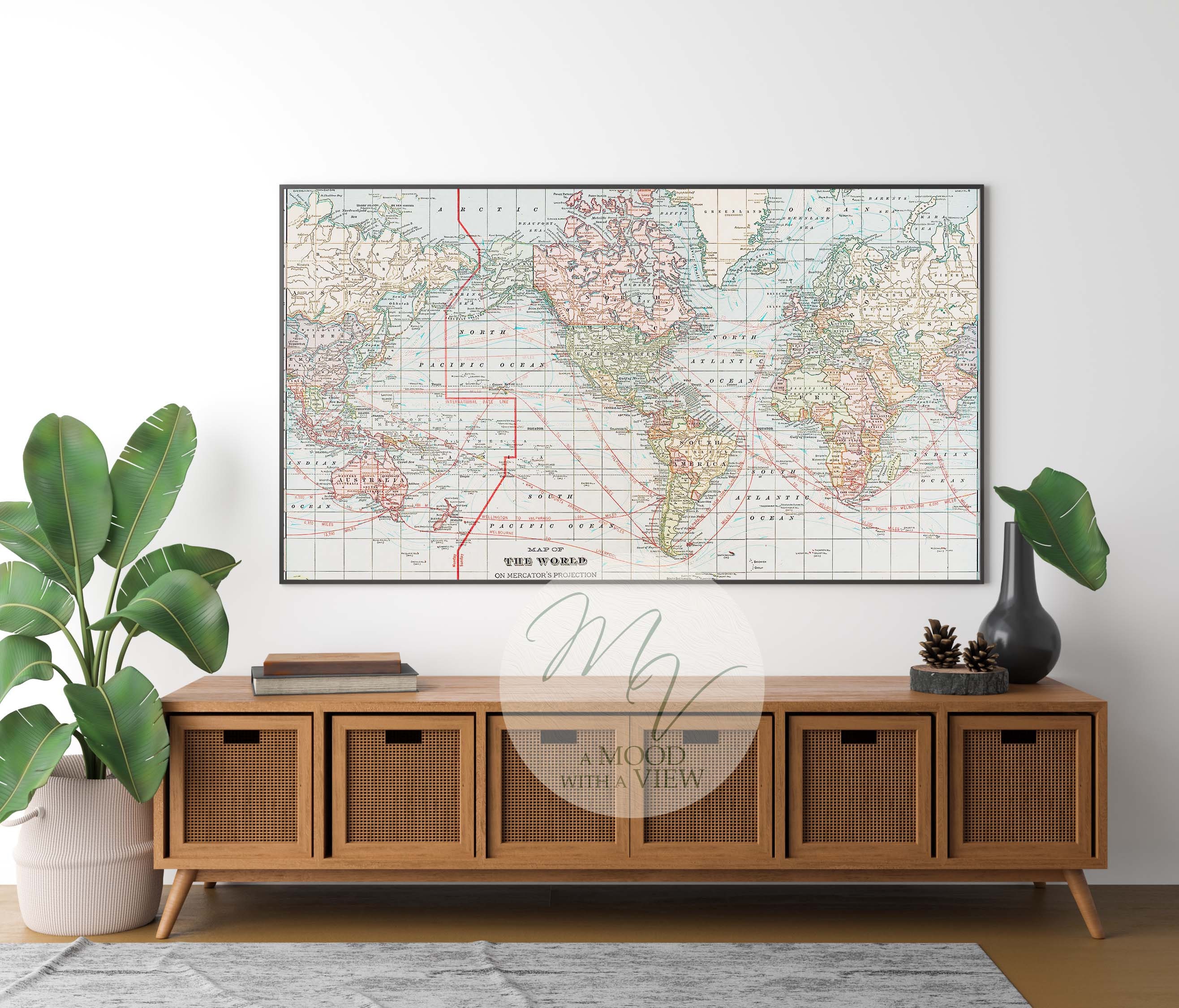 Map Frame Box Samsung Frame TV Map Art, World Map With Australia on Left, Smart TV 4k ...