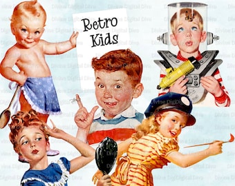 Retro kinderen Vintage jaren 1940 50's 60's kinderen Clipart