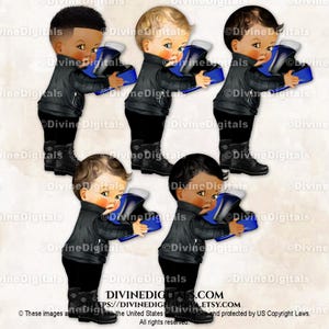 Little Prince Motor Biker Leren Jas Laarzen Helm Koningsblauw Zwart | Babyjongen, 3 huidskleuren | Clipart direct downloaden