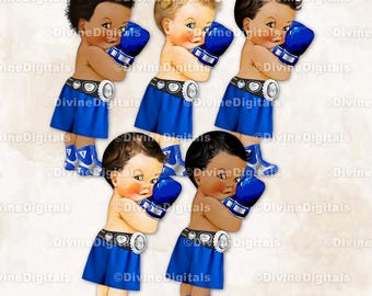Boxer Royal Blue Shorts Gloves & Silver Championship Belt Boxing Gloves Baby Boy Clipart