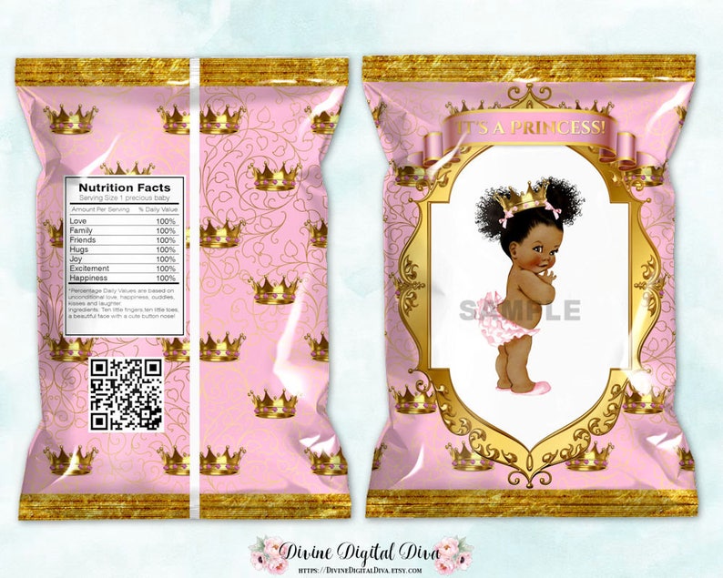 Printable Chip Bags Princess Pink & Gold African American | Etsy