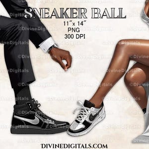 Baskets boule jambes costume noir smoking argent robe mode fête homme & femme peau FONCée Clipart numérique Images Téléchargement instantané PNG