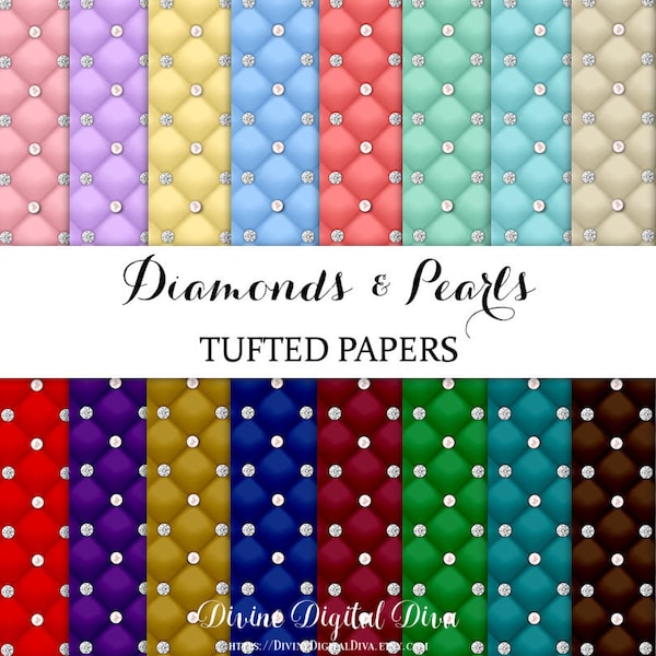 20 Tufted Digital Papers | Diamonds & Pearls Pastels Jewel Tones Burgundy Purple Royal Blue Pink Mint Coral Yellow Green | Instant Download