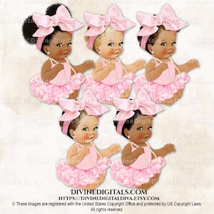 Princess Ballerina Pink Big Bow Tutu Pearls Sitting Baby Girl Clipart Instant Download
