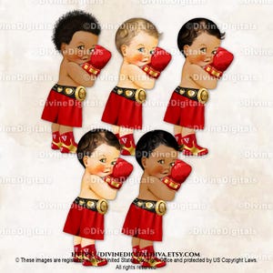 Little Prince Boxer Red Shorts & Gloves Gold Championship Belt Boxing Gloves | Baby Boy 3 Skin Tones | Clipart Instant Download