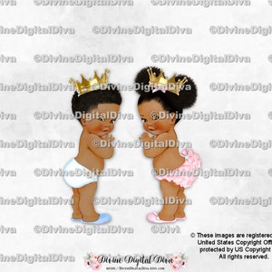Download Clip Art Gender Reveal Twins Little Prince Princess Ruffle Pants Pink Blue Pearls Gold Crown Clipart Instant Download Medium Tone Boy Girl Art Collectibles