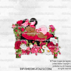 Thème fraise bébé endormi sur un lit Woodland | Bouffées de ton foncé pour bébé fille | Clipart à téléchargement immédiat