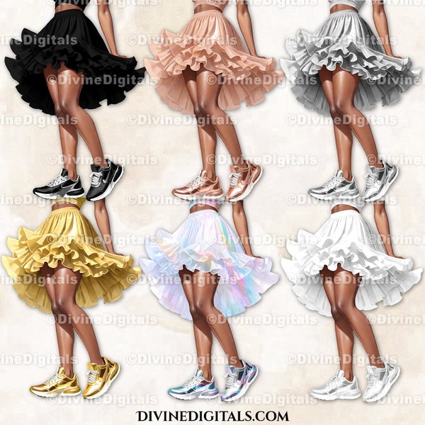 Sneaker Ball Legs Ruffled Skirt Tutu Fashion Party DARK Skin Tone Rose Gold Silver Black White Iridescent Clipart PNG Digital Download