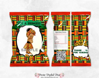 Printable Chip African Princess Orange Kente Cloth Head Scarf Sneakers | Baby Girl Dark Tone African American | Digital Instant Download